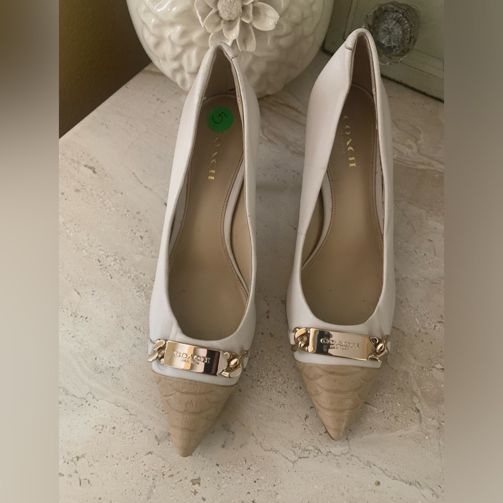 Coach White Beechwood Kitten Heels